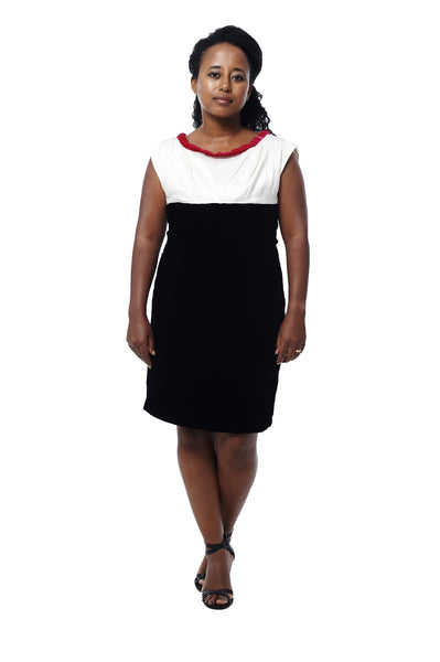 Shantung Silk & Silk Velvet Pencil Dress